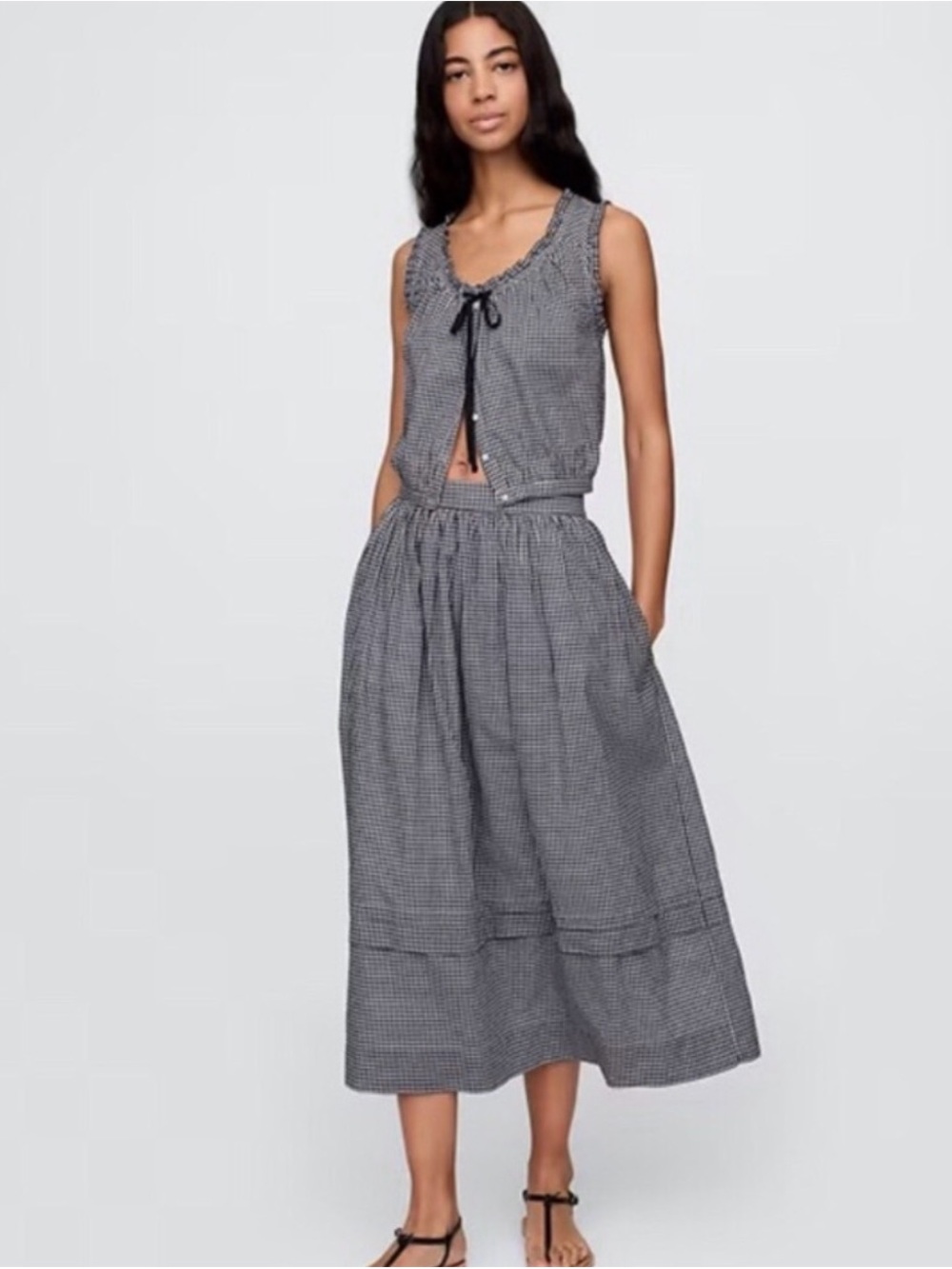 NWT Gap x Doen Gingham Cropped Tank + Midi Skirt Set | Size S | Navy